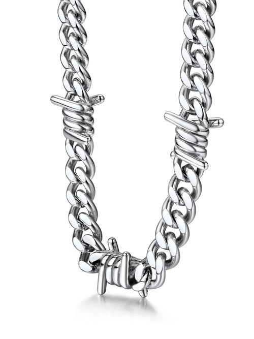 Thorns Cuban Chain for Men 9MM Thick Barbed Wire Choker Necklace Birthday Christmas Birthday Gifts for Dad Son Husband, 20 Inch